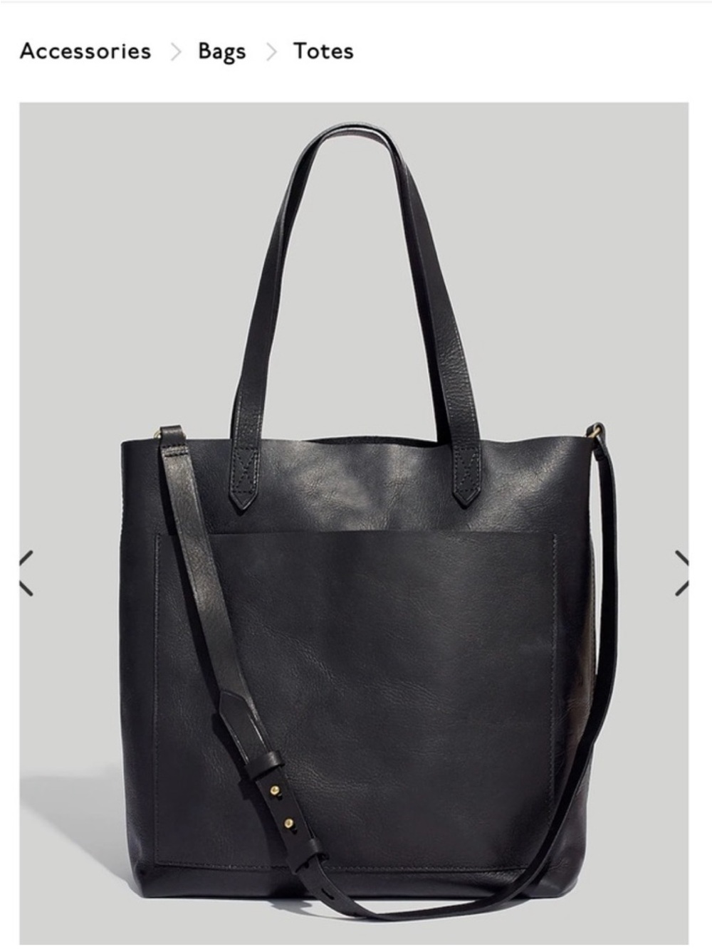 Madewell Black Leather Medium Transport Tote Bag with Adjustable Strap